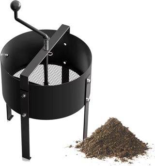 Tamis de jardin rond Ø 40 cm - Tamis de sol avec manivelle, tamis en maille et revêtement de protection noir - Tamis à compost portable en métal pour tamiser la terre, le compost, les semences