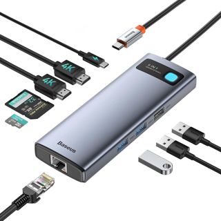 Baseus Hub 9 en 1, Dock Double Moniteur Adaptateur USB C avec 2 HDMI 4K, Gigabit Ethernet, 100W PD, SD/TF, 3 USB, Station d'accueil pour MacBook/Dell/HP/Surface/Lenovo/Steam Deck