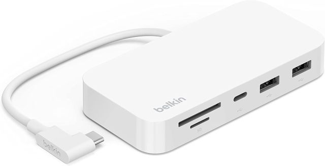 Belkin Hub 6-en-1 USB-C (iMac 24", Station d'accueil avec Lecteur de Carte SD et Micro SD, Port Gigabit Ethernet, 2 Ports USB-A, 1 Port USB C, Transfert de données Rapide) INC011btWH Blanc