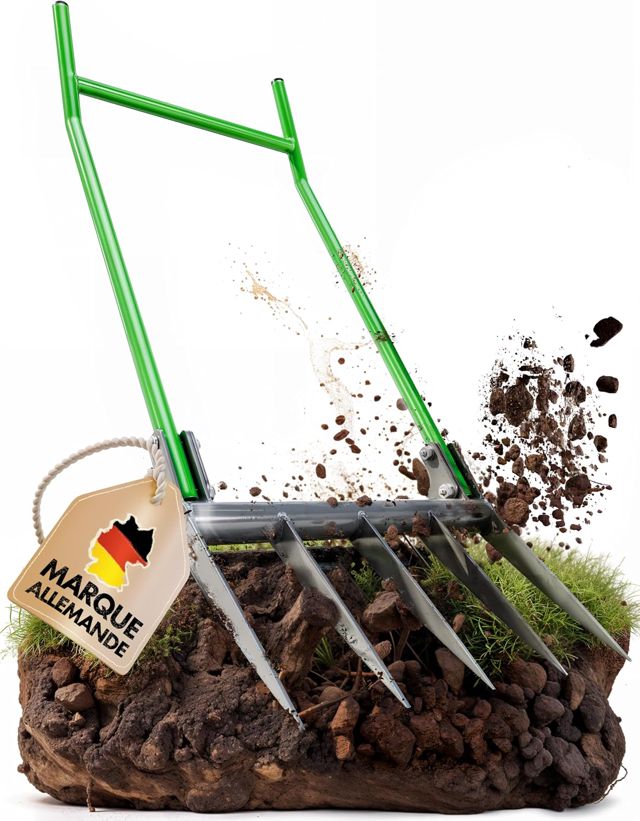 Grelinette 5 Dents 50 cm, Fourche à Bêcher avec Arceau, pour Sols Durs