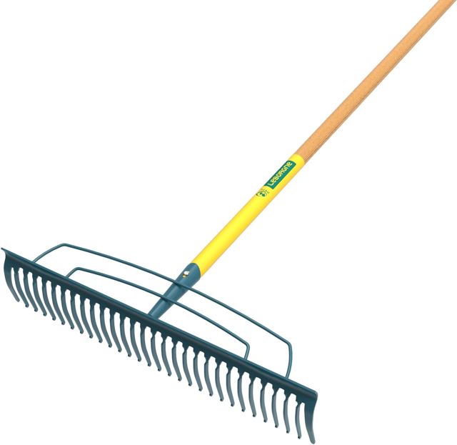 Râteau à Gazon Duopro – 30 Dents 56 cm – Manche Bois Percé PEFC 150 cm – Outil 2-en-1 pour Ratisser et Niveler – Arceaux Anti-Débordement