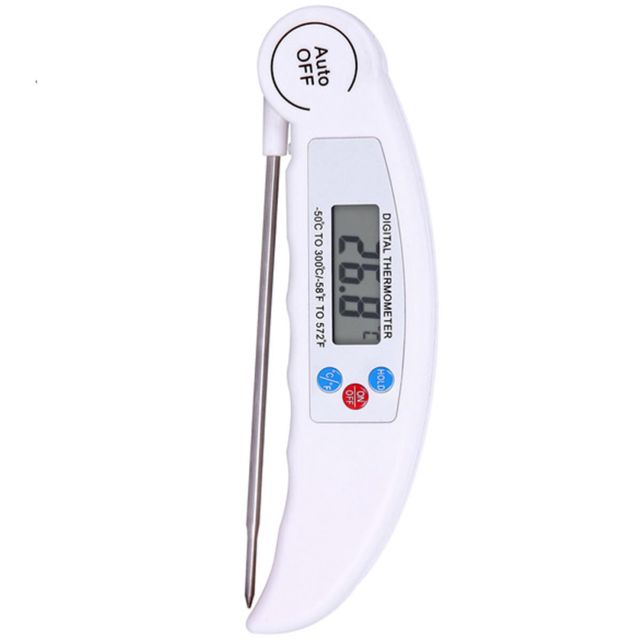 ibasenice Thermomètre Alimentaire Couleur Blanche Numérique Pliable Sonde en Acier Inoxydable, Lecture Facile et Mesure Précise Cuisine et Camping