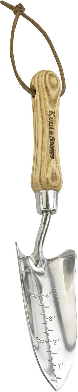 Kent & Stowe transplantoir – Pelle à main en acier inoxydable pour planter, rempoter, pelle à fleurs avec poignée en frêne, longueur : 32,5 cm
