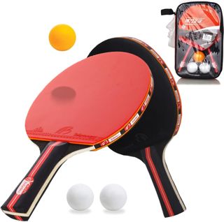 Amaza Lot de 2 Raquettes de Tennis de Table Professionnelles + 3 balles de Tennis de Table pour Amateurs, débutants, Experts (7 Couches de Bois de peuplier + éponge hautement élastique de 2 mm)