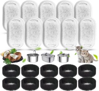 20 Packs Filtre Fontaine Chat, Filtre à Charbon 10 Pièces Et Une éponge en Mousse 10 Pièces, Filtre en Mousse De Remplacement Filtre pour Fontaine à Eau pour Chat.