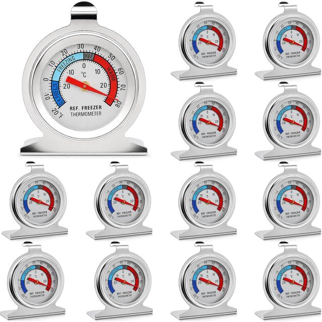 Lot de 12 Thermomètres Frigo Congélateur, Grand Cadran Inox -30 à 30°C
