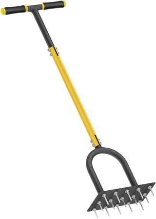Aérateur de pelouse à pointes - Aérateur manuel avec 16 pointes et poignée en T antidérapante - Outils d'aération de gazon de jardin - Outil d'aération du sol pour aérer les pelouses et l'entretien de