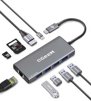 QGeeM USB C Hub Ethernet,9 in 1 USB Type C Hub HDMI Multi-Port Converter Adapter,100W Pd, USB 3.0,SD/TF Card Reader,Compatible for MacBook Pro Air Ipad HP Dell Lenovo Chromebook etc.-Gray
