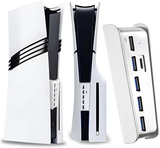 Hub USB 6 ports pour PS5 Pro et PS5 Slim Console Disc/Digital, ports USB supplémentaires haute vitesse pour accessoires PS5 Slim Pro, adaptateur répartiteur de chargeur PS5 avec 4 USB 2.0 + 1 port de
