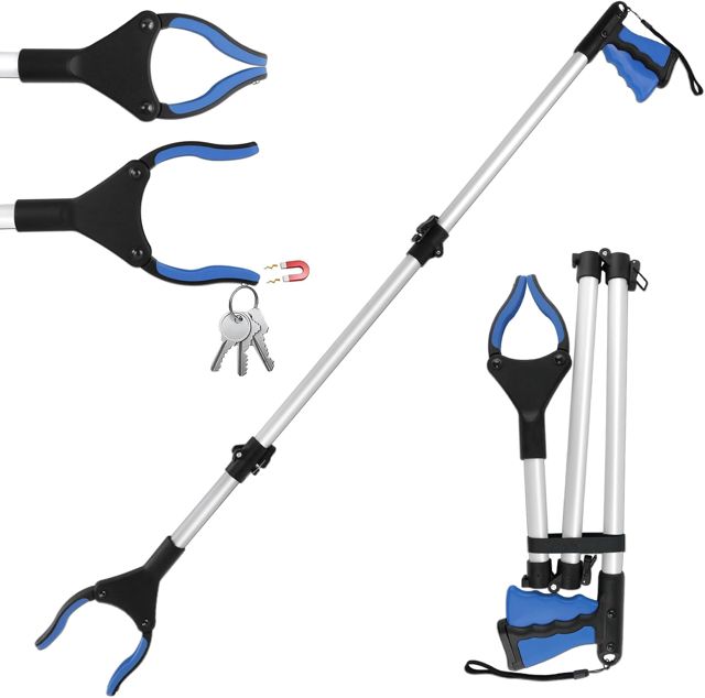 108cm Pince Ramasse Objet pour Personnes gées et Handicapés Aimants, Outils de Ramassage Pince Telescopique Rotative pour Attraper Les Objets, Pince Ramasse Dechets （Orange）