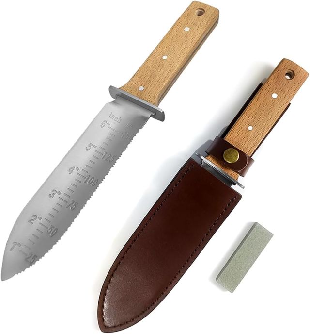 Minamino Couteau de jardin Hori Hori, idéal pour le jardinage, le désherbage, la coupe, la plantation, l'aménagement paysager