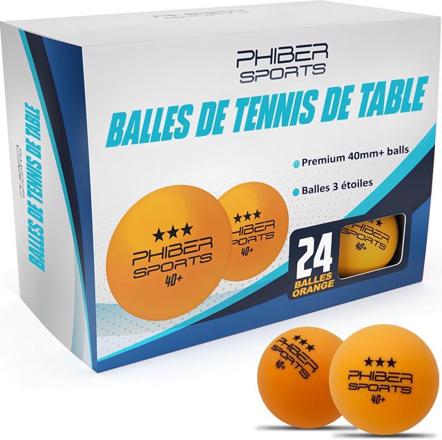 PHIBER-Sports Balles de ping-Pong 3 étoiles [24 pièces] Orange - Propriétés de Jeu parfaites - Idéales pour Les débutants, Les familles et Les Professionnels