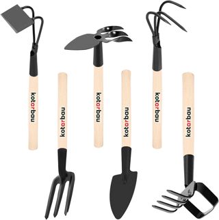 KOTARBAU® Mini Outils de Jardin avec Manche en Bois 6 pcs Ensemble d'outils de Jardin Râteau Houe Mini Truelle Petite Fourchette de Jardin Accessoire de Jardinage Accessoires de Plantation