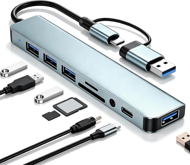 Hub USB-C 3.0 8 en 2 Multiport Lecteur SD TF USB 3.5mm Audio pour PC