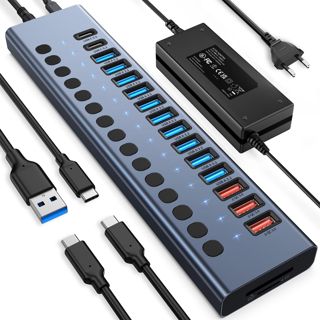 VANGREE Hub USB Alimenté 10Gbps, 17 Ports USB 3.2, Adaptateur 96W