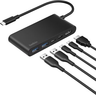 Belkin Hub USB-C Ports avec HDMI 4K à 60 Hz, Power Delivery 100 W, Transfert de Données 5 Gbit/s, pour MacBook, iPad Pro, Chromebook, Etc., HDMI 2.0 - Noir