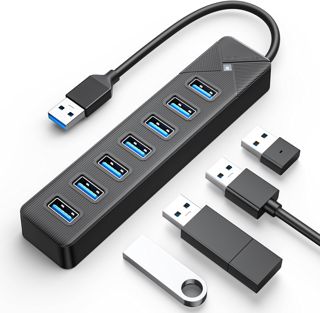 GiGimundo Hub USB 3.0, 7 Ports Adaptateurpour USB Adaptateur 5Gbps, avec Port d'alimentation 5V/3A, Compatible avec MacBook, PS4, Surface Pro, Flash Drive, Mobile HDD,(Câble Noir 50cm)