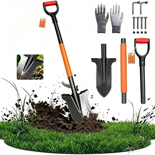 Pelle Bêche avec Scie à Racines, Beche Coupe Racine, 115CM, Détachable, Bêche à Transplanter, Pelle Jardinage Robuste, Outillage Pratique pour Désherbage, Déracinage et Entretien Gazon