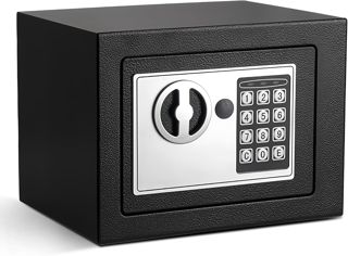 CDC® 6.6L Petit Coffre Fort à Combinaison, Coffre-Fort en Acier avec Serrure à Combinaison Numérique, Livré avec 2 Clés de Rechange, pour Ranger l'Argent, Bijoux & Objets de Valeur, Noir