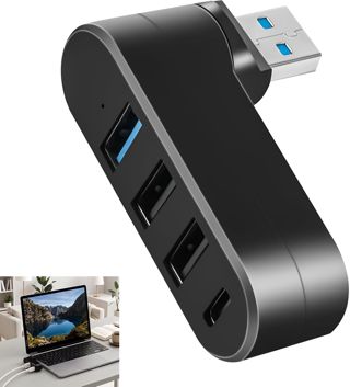 Mini Hub USB 4 Ports Rotatif 90°/180°, Adaptateur USB 3.0 + 2 USB 2.0 + USB C, Répartiteur Haute Vitesse 5 Gbps, Extension USB Compacte pour Ordinateur Portable MacBook PC Clé Disque Dur