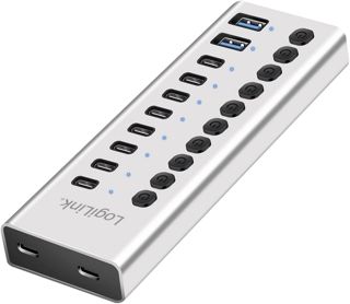 LogiLink UA0446 Hub USB 3.2 Gen1 avec 4 Ports et câble/Adaptateur, USB Type A et USB Type C, Interrupteur Marche/arrêt, Aluminium