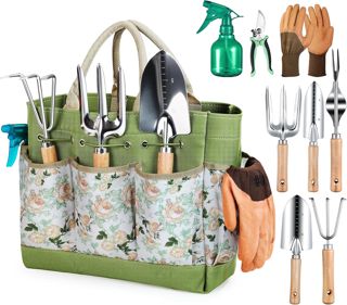 Grenebo Outils Jardinage Adulte 9 Pièces Sac Jardinage Acier Inoxydable