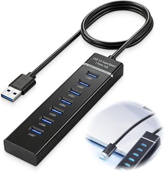 Hub USB 3.0, 7 Ports Adaptateurpour USB Adaptateur 5Gbps, 100 cm, Multiprise USB Multiport pour PC, Ordinateur Portable, Clavier, Souris, Disques Durs et Clés USB, Multi USB pour PC Haute Vitesse