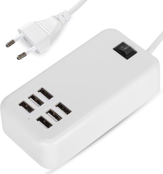30W Station de Charge Multi-Chargeur USB, concentrateur de Station de Charge Rapide à 6 Port Hub 100-240V avec câble de 150cm pour téléphones intelligents Tablette