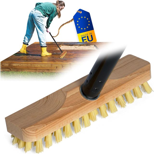 Novaliv Lot de 4 brosses à récurer en bois avec poils PPN avec manches à visser pratiques en 4 parties avec filetage - Brosses à récurer robustes - Pour l'intérieur et l'extérieur