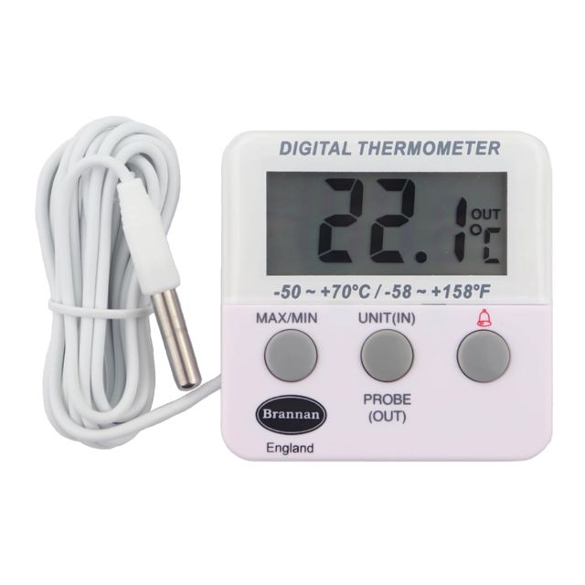 Brannan Thermomètre numérique pour réfrigérateur/congélateur avec alarme de température et max min – Thermomètre de température de réfrigérateur pour surveiller le stockage des aliments réfrigérés