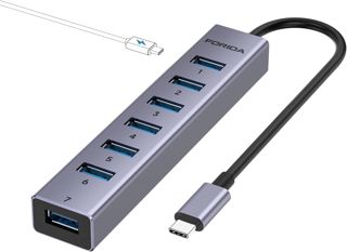 FORIDA Hub USB C vers USB, 8 ports USB C avec 7 ports de données USB 3.0, coque en alliage d'aluminium, répartiteur USB avec port d'alimentation USB C 5 V/3 A pour ordinateur portable et plus encore