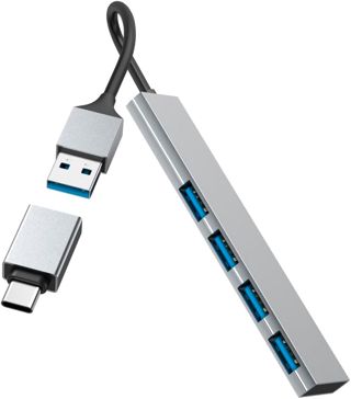 Hama Hub USB, 4 Ports, USB 3.2 Gen1, 5 Gbit/s, Ultra Slim avec Adaptateur USB-C, Garantie 30 Ans, Gris