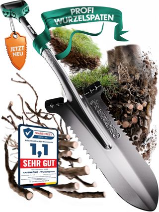 Bêche Pro avec scie à racines [vainqueur du test] Bêche pour le jardinage | avec 20 dents de scie, poignée ergonomique et large bord de marche | Bêche de jardin stable pour creuser plus