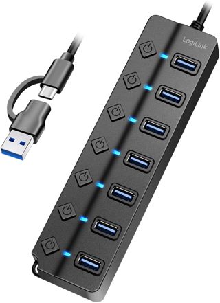 LogiLink UA0420 - Hub USB 3.2 Gen1 avec 7 Ports et Interrupteur Marche/arrêt (par Port)
