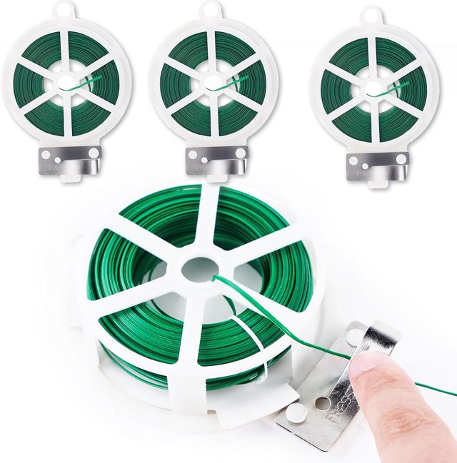 Lot de 4 rouleaux de fil de liaison pour plantes - 200 m - Vert - Avec distributeur et cutter - Pour l'organisation, les projets d'artisanat de jardin - Twistee Tie