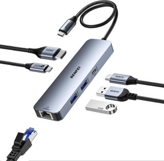 BENFEI Hub USB C 6-en-1 avec 4K HDMI, Adaptateur RJ45 Ethernet 1000Mbps, 2 USB-A & 1 USB-C 5Gbps, PD 100W Charge Docking Station Compatible avec iPhone 15 MacBook iPad Pro Air Neo Tablette Steam Deck