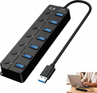 Hub USB 3.0 7 Ports, Multiprise USB 7 Ports USB 3.0, Interrupteurs Indépendants Et LED, Répartiteur Multiport pour Pc, Mac Et Linux, Transfert De Données Ultra-Rapide 5Gbps, Câble 120 Cm