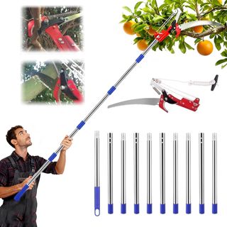 Coupe Branche Telescopique,Scie d'Élagage Manuelle,Secateur Telescopique Réglable En Hauteur Sur 5 m,Avec 10 Poteaux Alliage Aluminium Pour Élagage Coupe Branches Hautes Palmiers Arbustes(Bleu)
