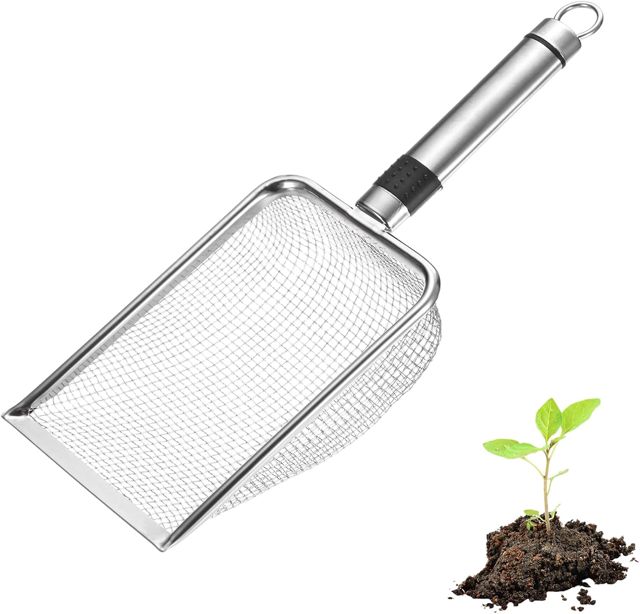 M METERXITY Lot De 4 Tamis À Terre De Jardin, Trous en Acier Inoxydable 2,5/3,3/4/6 mm avec Manche en Acier Inoxydable pour Sable/Terre/Roche/Compost [Couleur Argentée]