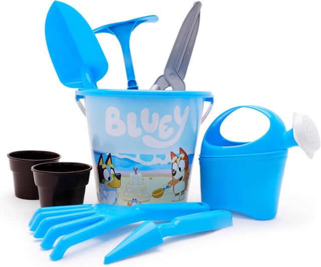 Toyland® Bluey Lot de 9 Accessoires de Jardin avec Seau, Arrosoir, 2 Pots de Fleurs et 6 Outils de Jardinage Inclus - Âge 24 Mois +
