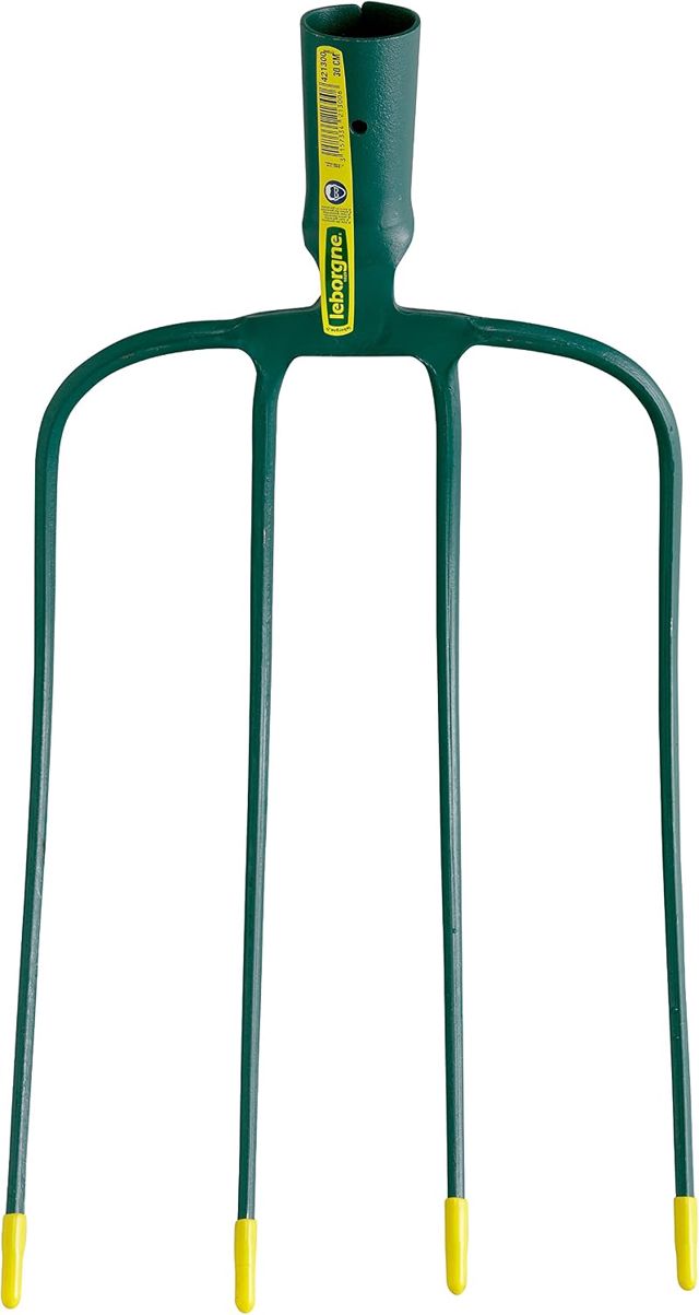 Fourche à Fumier 4 Dents Forgées 22 cm Sans Manche – Acier Trempé Haute Résistance, Douille Robuste, Outil Agricole et Équestre, Avec Protège-Pointes – Leborgne