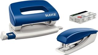 Leitz 5507 Lot Perforatrice et agrafeuse avec agrafes et dégrafeuse. Komplettset bleu