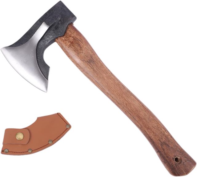 Hache Universelle, Hache de Fendage Compacte en Acier au Carbone Haute Résistance avec Manche en Bois et Protège-Lame, pour Fendre Le Bois, Bushcraft, Camping, Jardin et Forêt