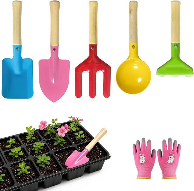5 Pièces Kit d’Outils de Jardinage avec Gants, Pelle à Main