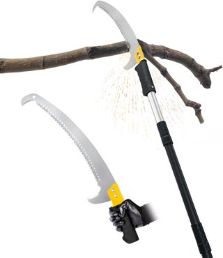 Scie à branches sur perche 2,6 m, scie d’élagage manuelle légère avec manche rallonge en acier inoxydable et lame tranchante, pour couper les branches d’arbres, travaux forestiers, jardin et extérieur