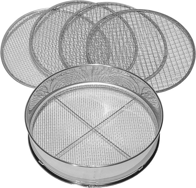 Siebmeister 5000, Tamis de Jardin 5 en 1, 5 grilles interchangeables de Ø 3,5, 8, 10 et 12 mm (Fin), pour la Terre, Les Cailloux, Les Mauvaises Herbes, 30 cm de diamètre, en métal, traité antirouille