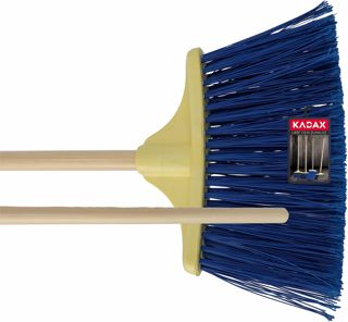 KADAX Balayage routier et trottoir, balai de jardin avec manche en bois, balai en nylon, balai industriel pour trottoir, (bleu foncé)
