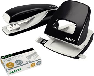 Leitz 5008 NeXXt Series Perforatrice de bureau en métal jusqu'à 30 feuilles / kit combiné avec agrafeuse + 1000 agrafes supplémentaires (noir)