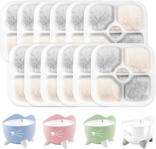 12 Pcs Filtre Fontaine Eau Chat Filtre Fontaine Chat Fontaine A Eau Chat Charbon Actif Trois Couches SystèMe De Filtration Filtre De Rechange Pour 2.5 L Fontaine à Eau Chats Et Chiens