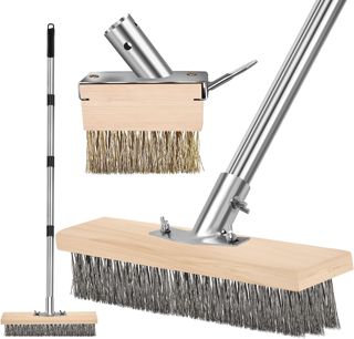 Lot de 2 têtes de brosse en fil métallique avec manche amovible de 165 cm pour terrasses, trottoirs, chemins, suceur plat